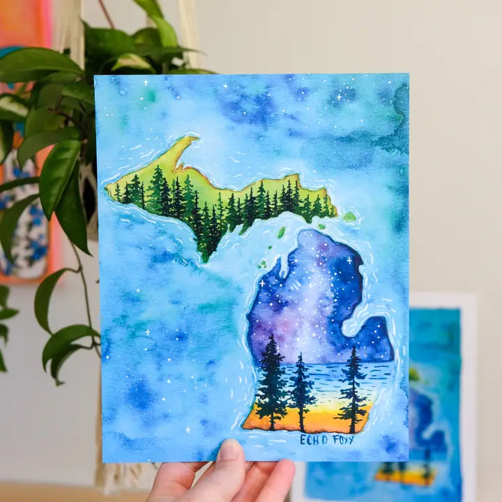 Explore Beautiful Michigan Watercolor Print