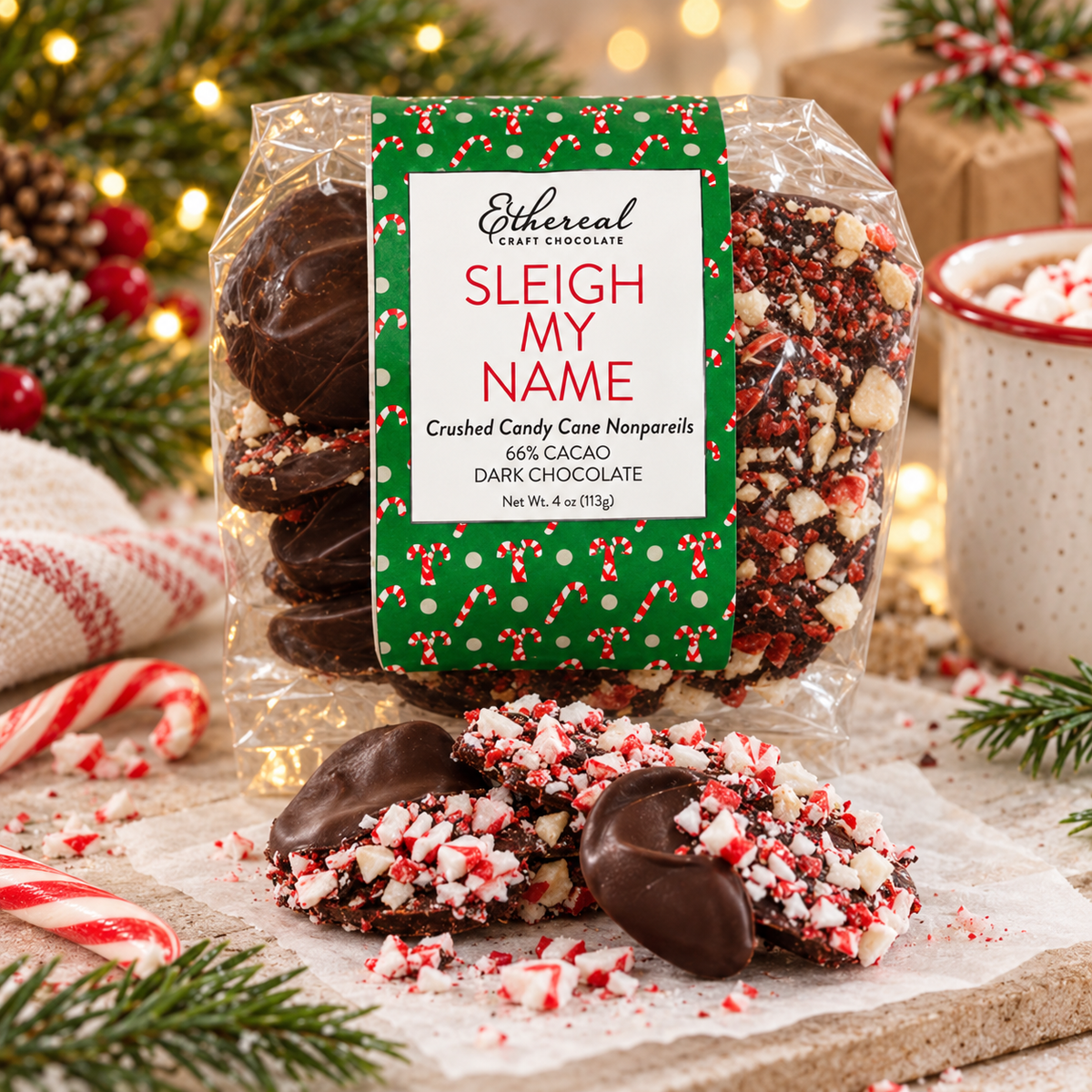 Sleigh My Name Dark Chocolate Candy Cane Nonpareils