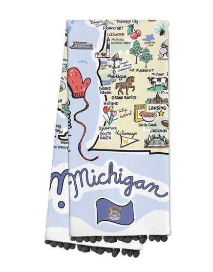 Michigan Map Cotton Tea Towel | Great Lakes State Kitchen Dish Towel Gift