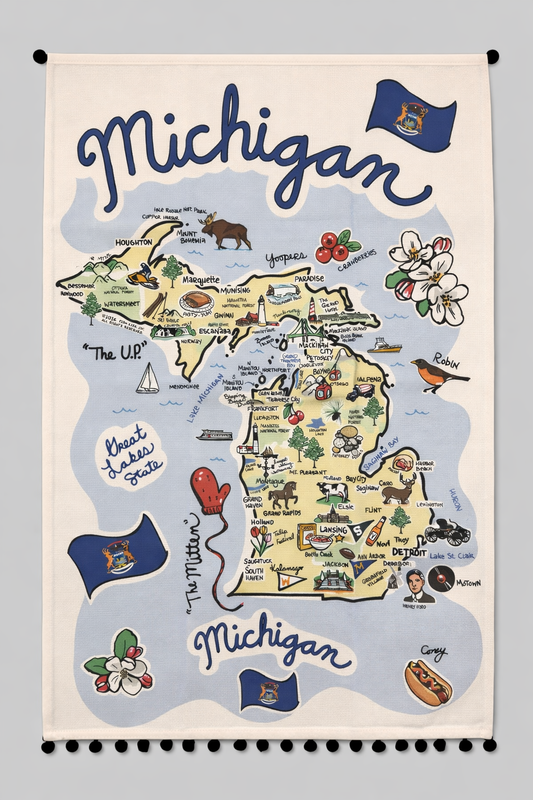 Michigan Map Cotton Tea Towel | Great Lakes State Kitchen Dish Towel Gift