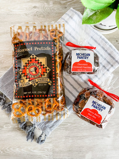Michigan Snack Trio | Pretzels | Chocolate Cherries | Fruit Nut Mix